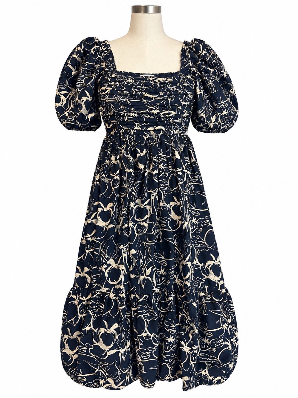 Abercrombie & Fitch M Tall Navy Cream Floral Puff Sleeve Midi Dress